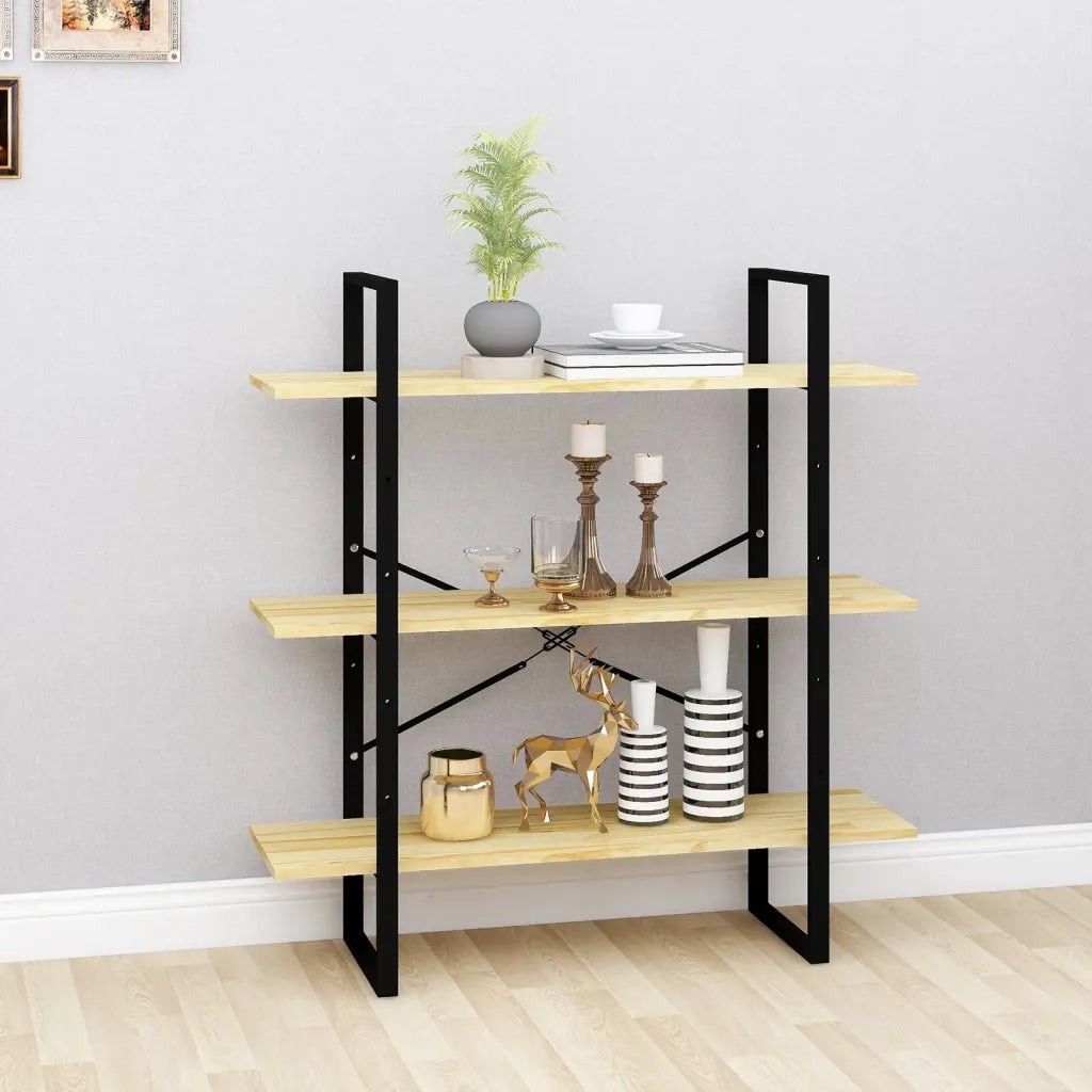 Libreria a 3 Ripiani-Scaffale per Libri-Mobile di Stoccaggio 100x30x105 cm in Legno Massello di Pino