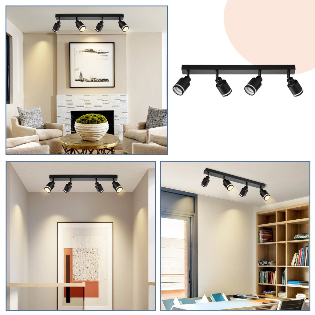ZMH Faretto da soffitto neri 4 luci GU10 metallo orientabili moderni per camera letto sala pranzo senza lampadina