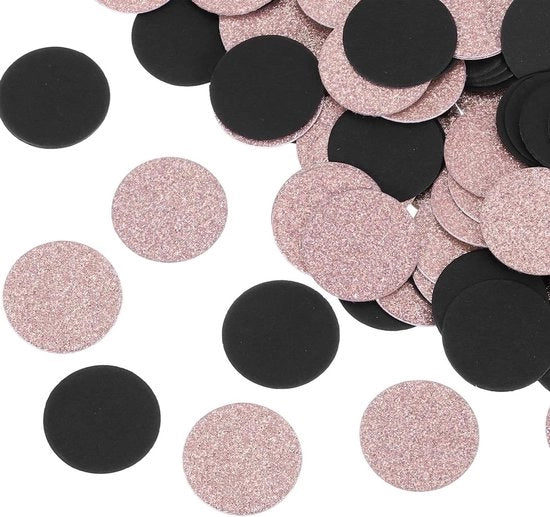 Decorazioni per Festa Ronde Confetti Glitter in Roségoud e Nero - 200 pezzi - 3 x 3 cm