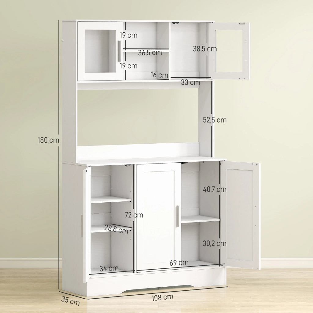 Mobile Cucina Scandinavia ¨C zephmum ¨C Bianco, Legno Multistrato e MDF, con Ante a Vetro e Ripiani Regolabili