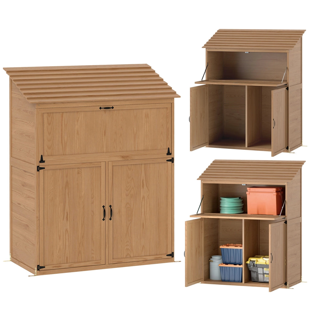 Armadio da giardino con tavolo pieghevole ¨C zephmum ¨C legno di abete marrone 110x54x136 cm