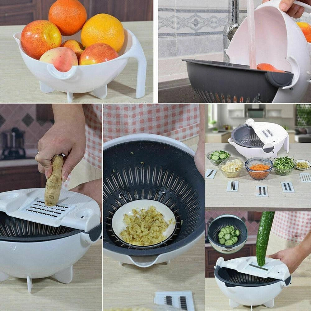 Trade Shop - Affettatrice Manuale Taglia Verdure Affetta Cestello Cucina Grattugia 6 In 1 -