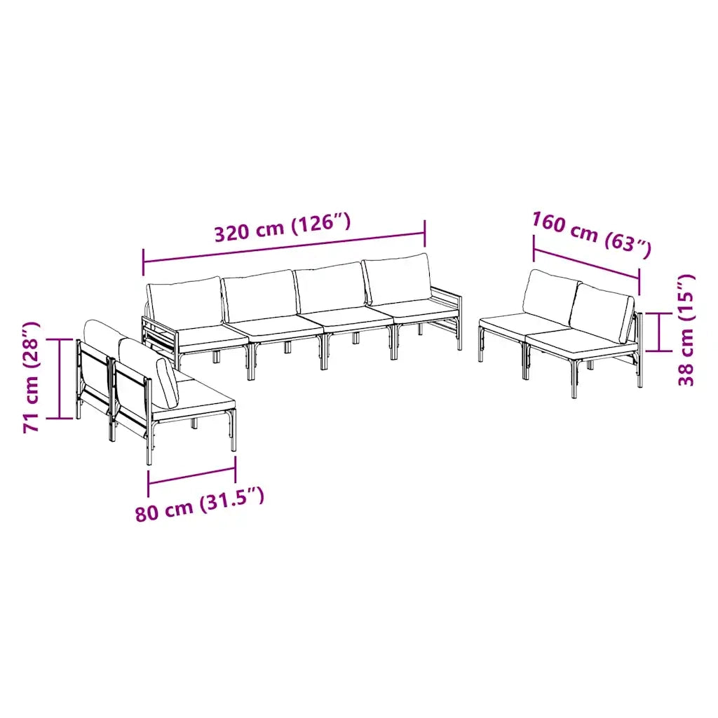 Set Divano da Giardino con cuscino 8 pcs Nero Acciaio 3378984