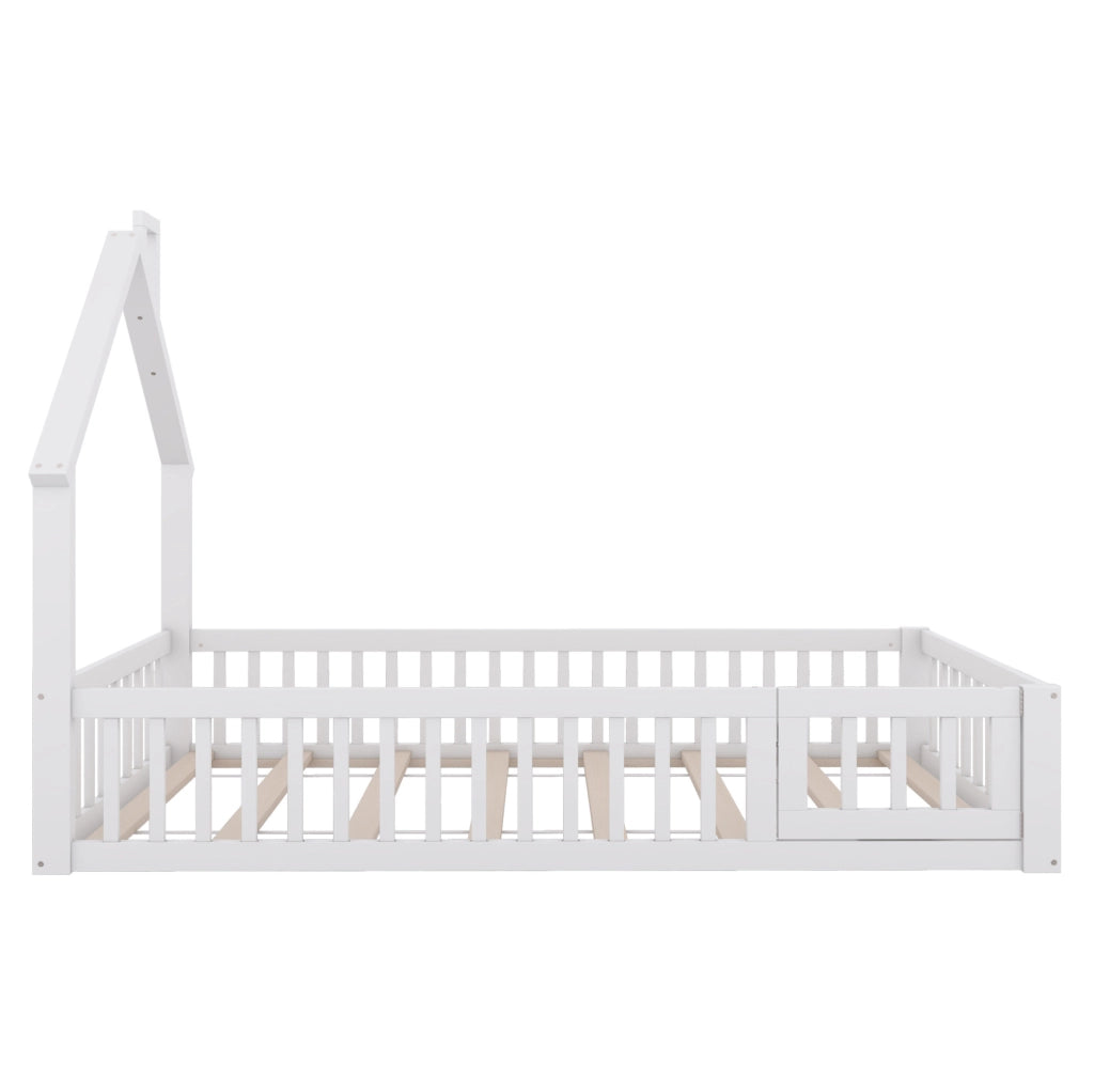 Letto a casetta 90x200 cm con design camino; legno e MDF; bianco (Senza materasso)