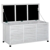 Panca Contenitore in Legno di Abete, Cassapanca da Esterno con Piedini Antiscivolo 127x56x60cm, Bianco