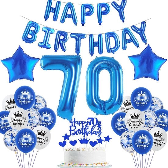 Decorazioni per Festa di Compleanno - Sfera di Latex - Set di Decorazioni - Blu con Confetti - Numero 7/0 - Decorazioni per Compleanno