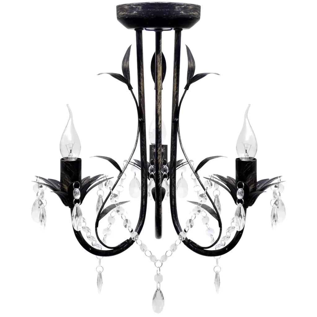 Lampadario Art Nouveau Nero Metallo Perline Cristallo e Lampadine E14cod mxl 105580