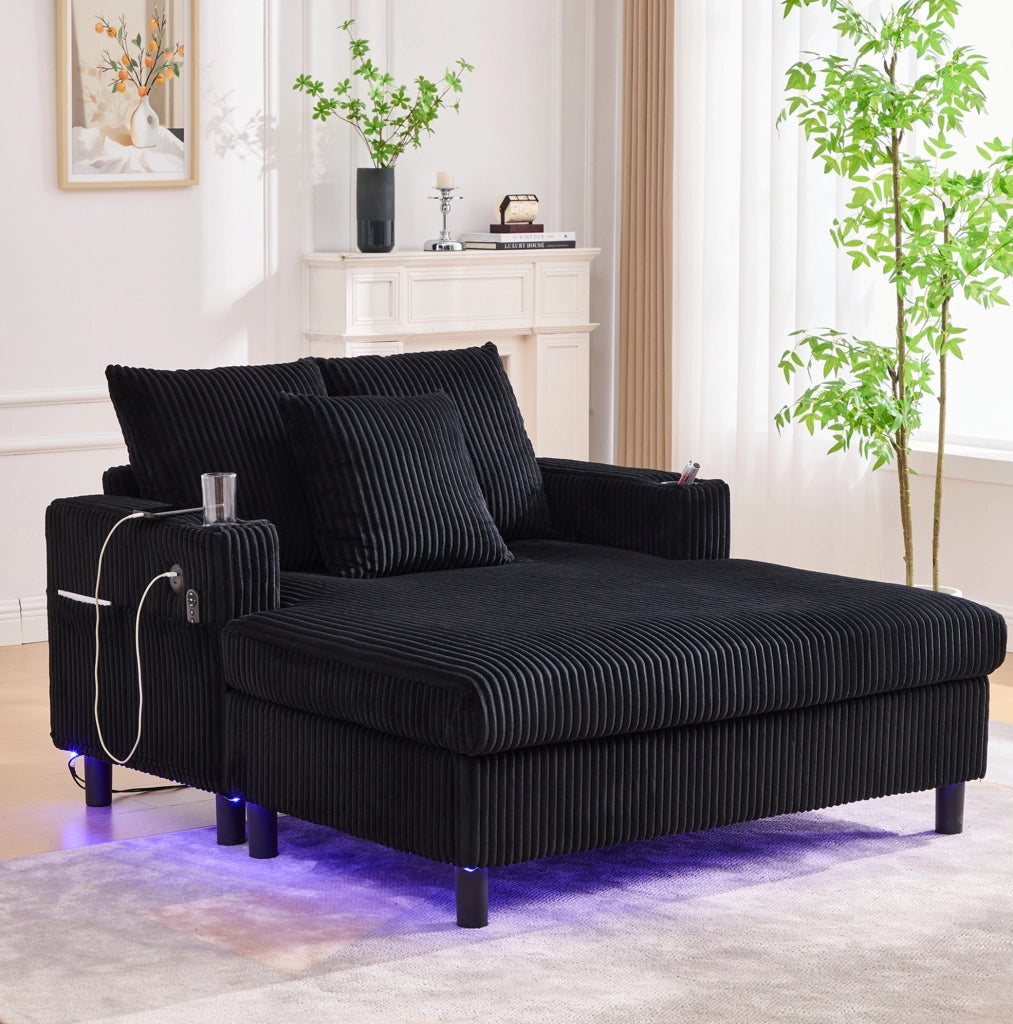 Poltrona relax oversize in velluto a coste con LED e USB