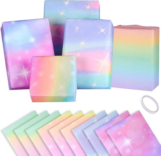 Cadeaupapier Premium a Regola di Arco Colori Arcobaleno con Cambio di Colore 10 Fogli - Regalo di Compleanno per Ragazze Donne - Involucro a Tappo - 70 x 50 cm