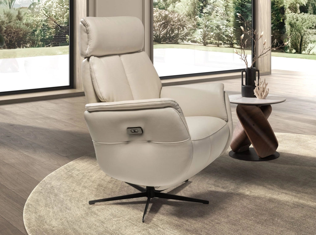 Poltrona relax girevole in pelle grigio perla