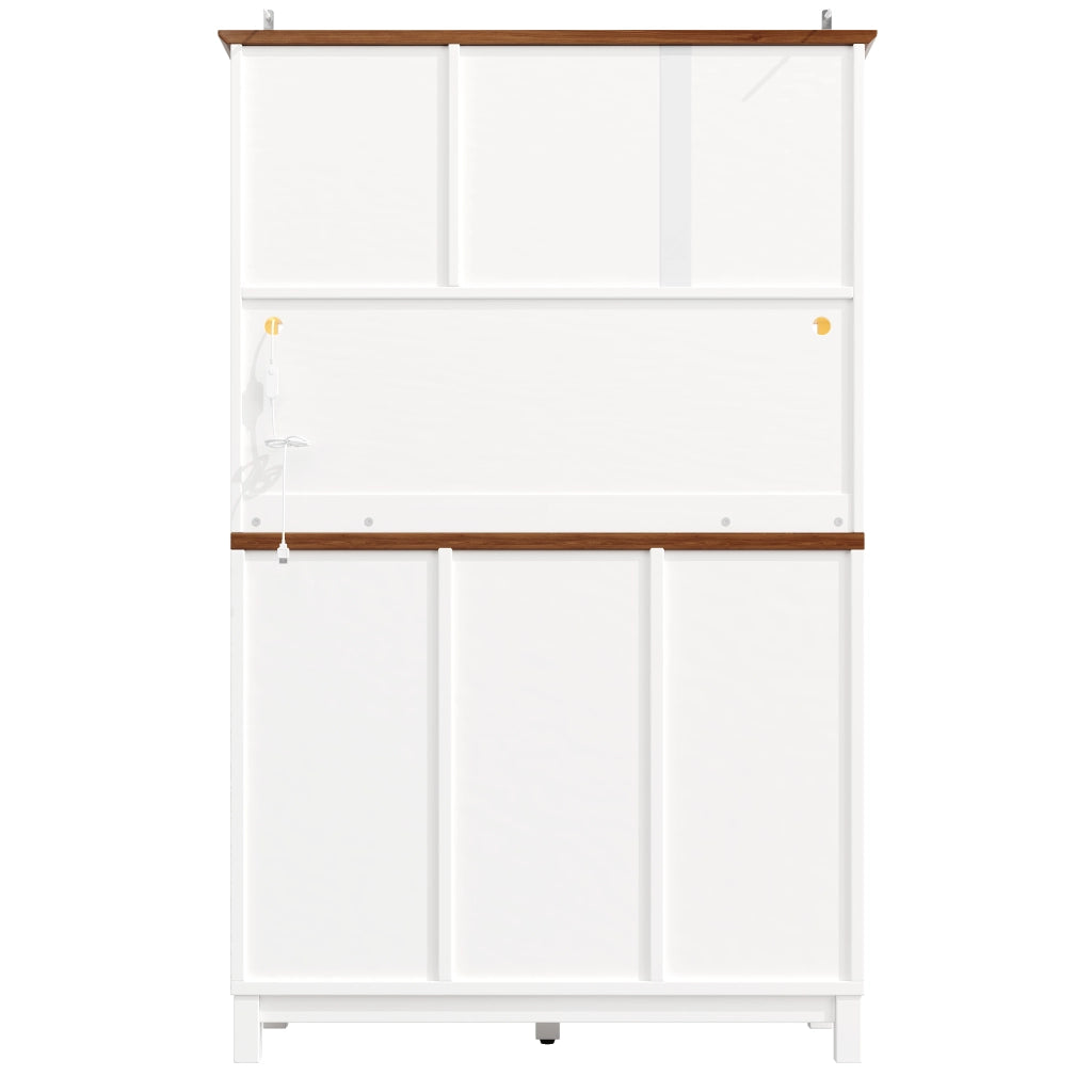 Credenza Alta da Cucina con 1 Porta Scorrevole in Vetro; 1 Cassetto; Ripiani Regolabili e LED; 104x40x180 cm; Bianco