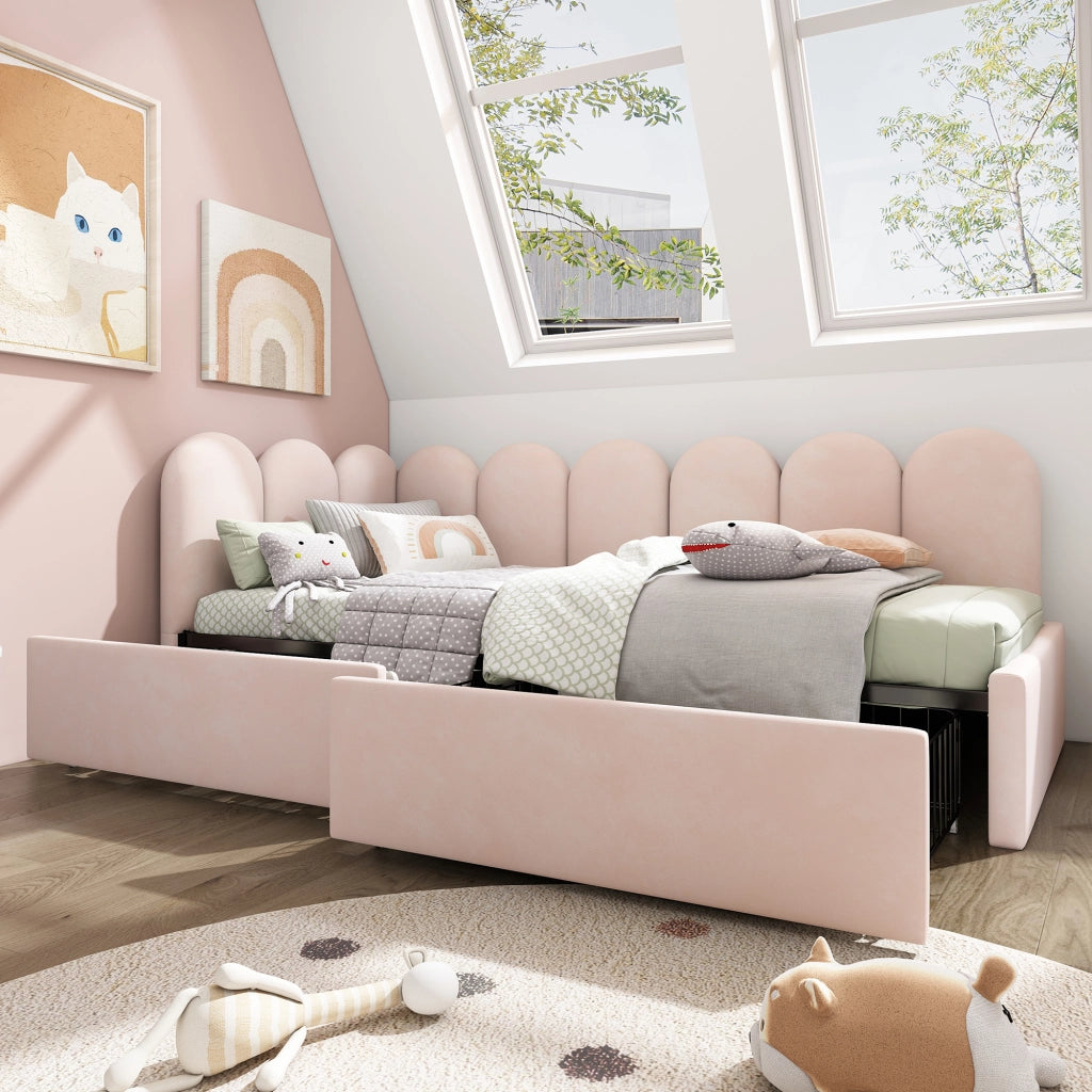 Letto singolo contenitore – 90x190 cm – daybed cassetti – velluto rosa