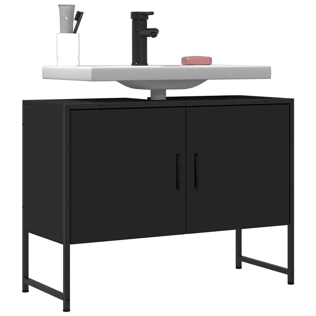 Mobile Lavabo Bagno-Armadietto da bagno Nero 60x30x60 cm Legno Multistrato 612345