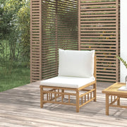 Divano Centrale da Giardino con Cuscini-Sofa Modulare-Divanetto da esterno Bianco Crema in Bamb¨´ 806790