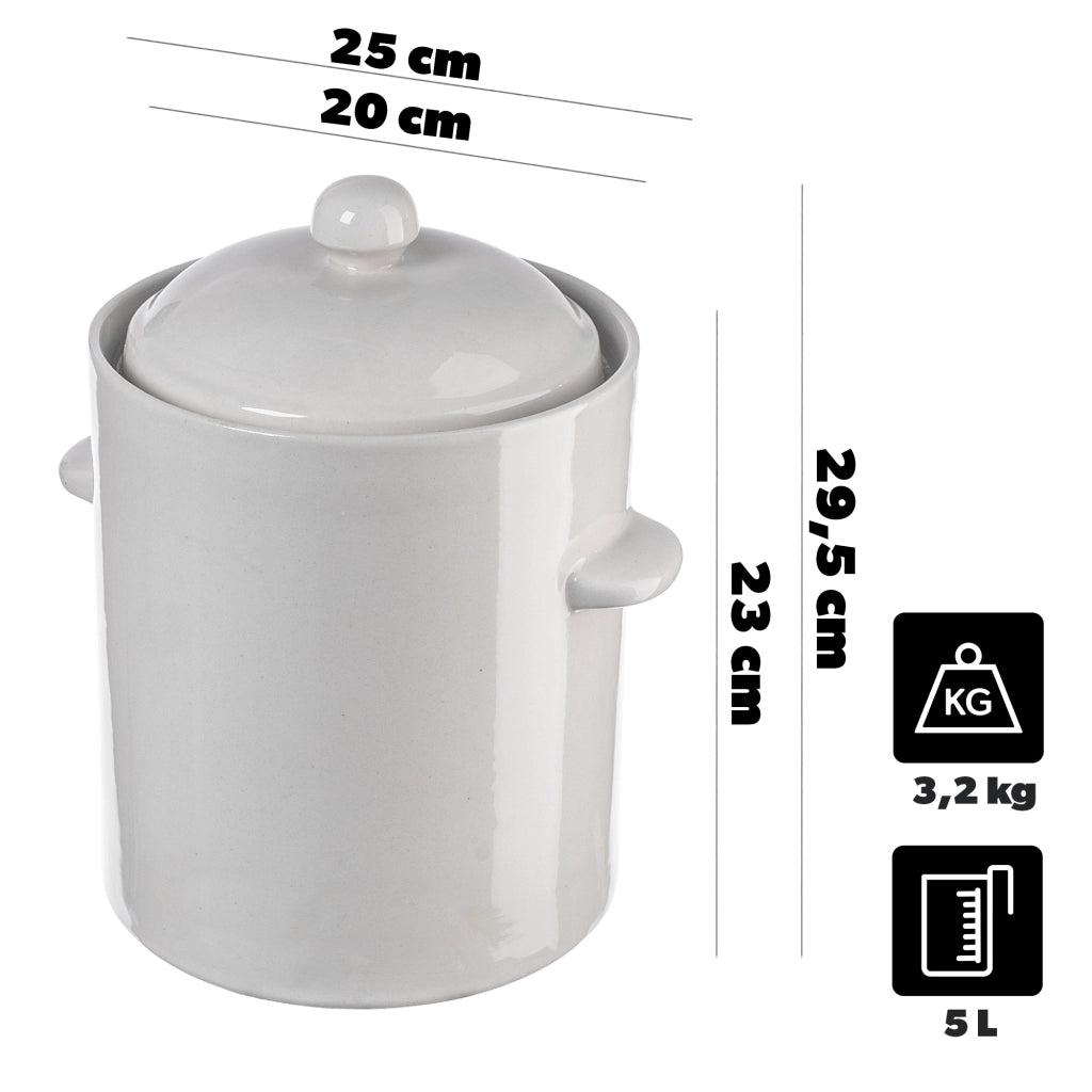 Vaso KADAX a forma di barile per sottaceti con collarino, 5 litri, in gres per cavoli e cetrioli.