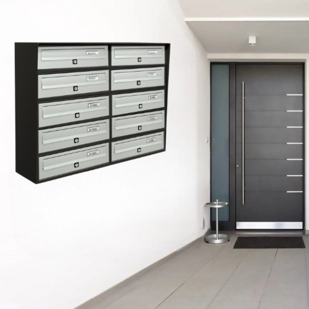 ALUBOX SLIM Cassette Postali Condominiali 10 Posti 63X77,5X30 Cm In Lamiera Zincata E Alluminio Cassetta Postale Da Esterno Condominiale Con Sistema Anti Prelievo