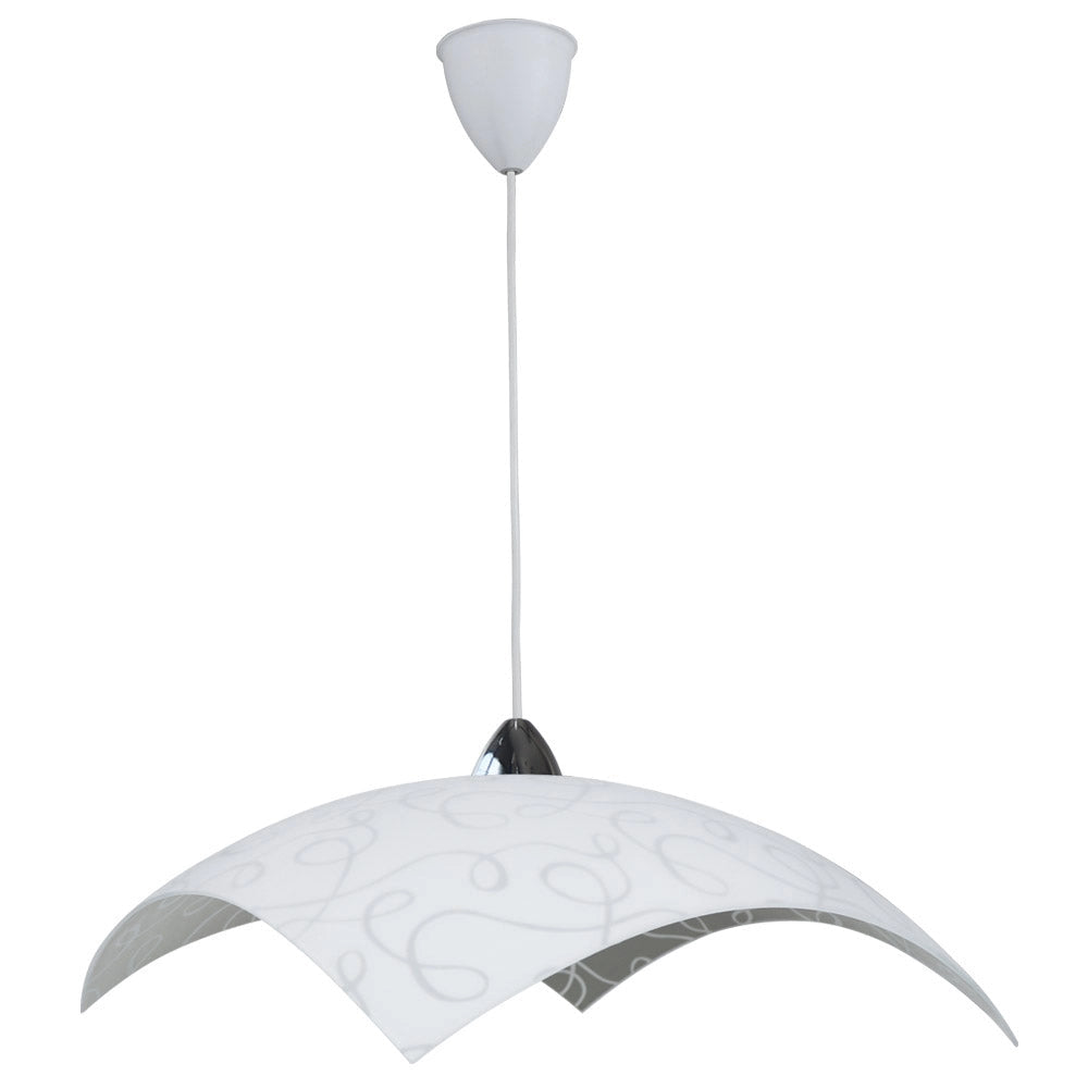 Sospensione 50X50 1xE27 Montatura Cromo-Bianco Vetro Lastra Bianco E-Energy Marilena