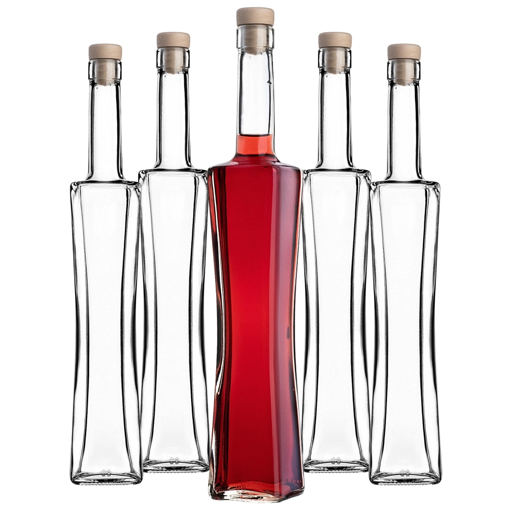 KADAX 5x Bottiglie di vetro Quadra 500 ml Bottiglia di liquore Moonshine 0,5L + Tappo di sughero