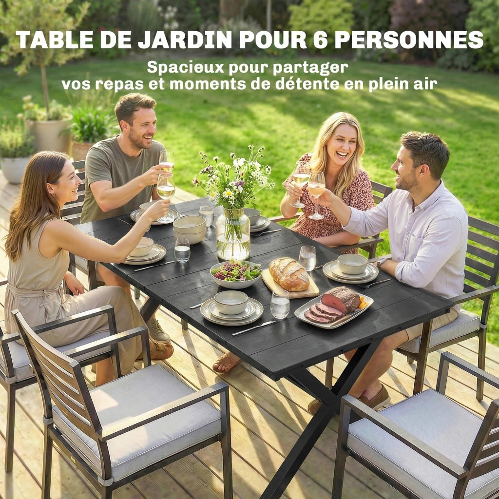 Tavolo da pranzo esterno rettangolare in polirattan effetto legno ¨C zephmum ¨C 150x90x74 cm, nero