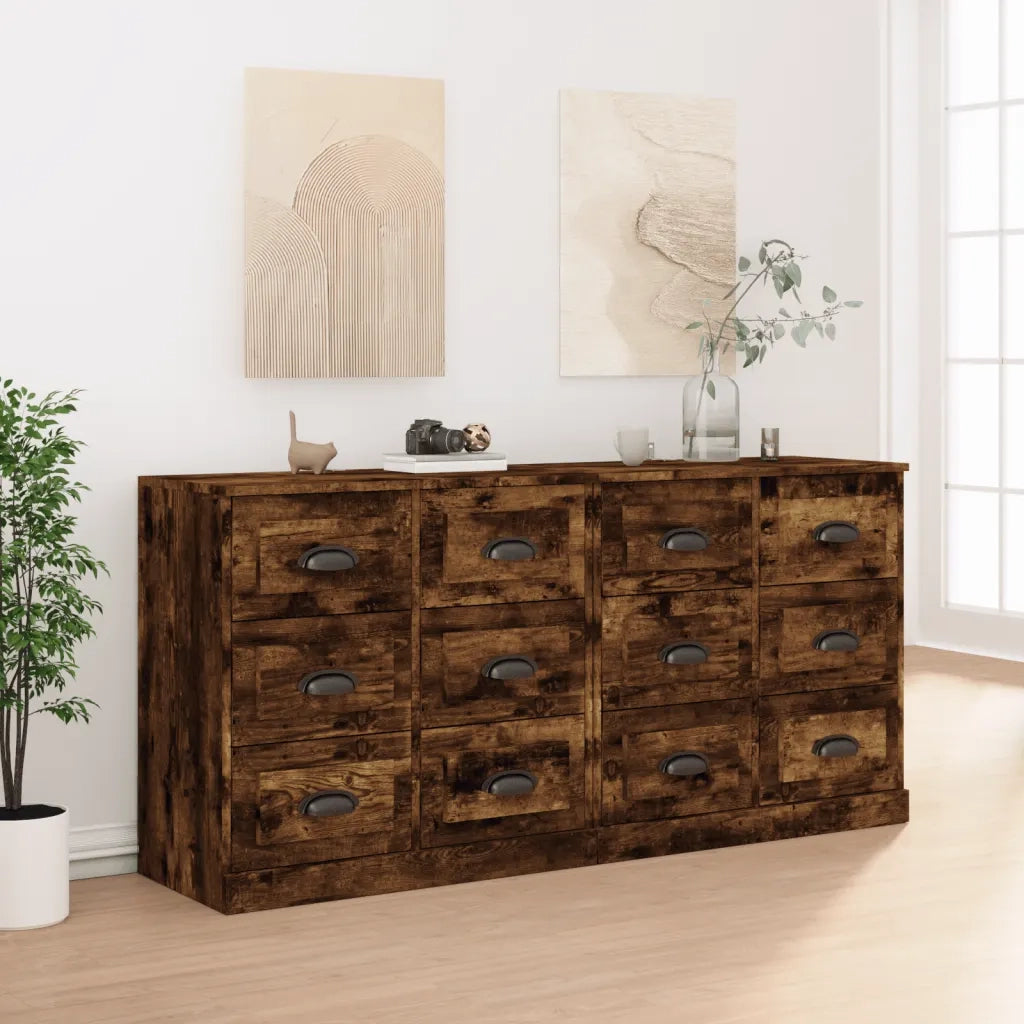 Credenze 2 pz | Madia | Buffet da pranzo | Armadio da pranzo Rovere Fumo in Legno Multistrato