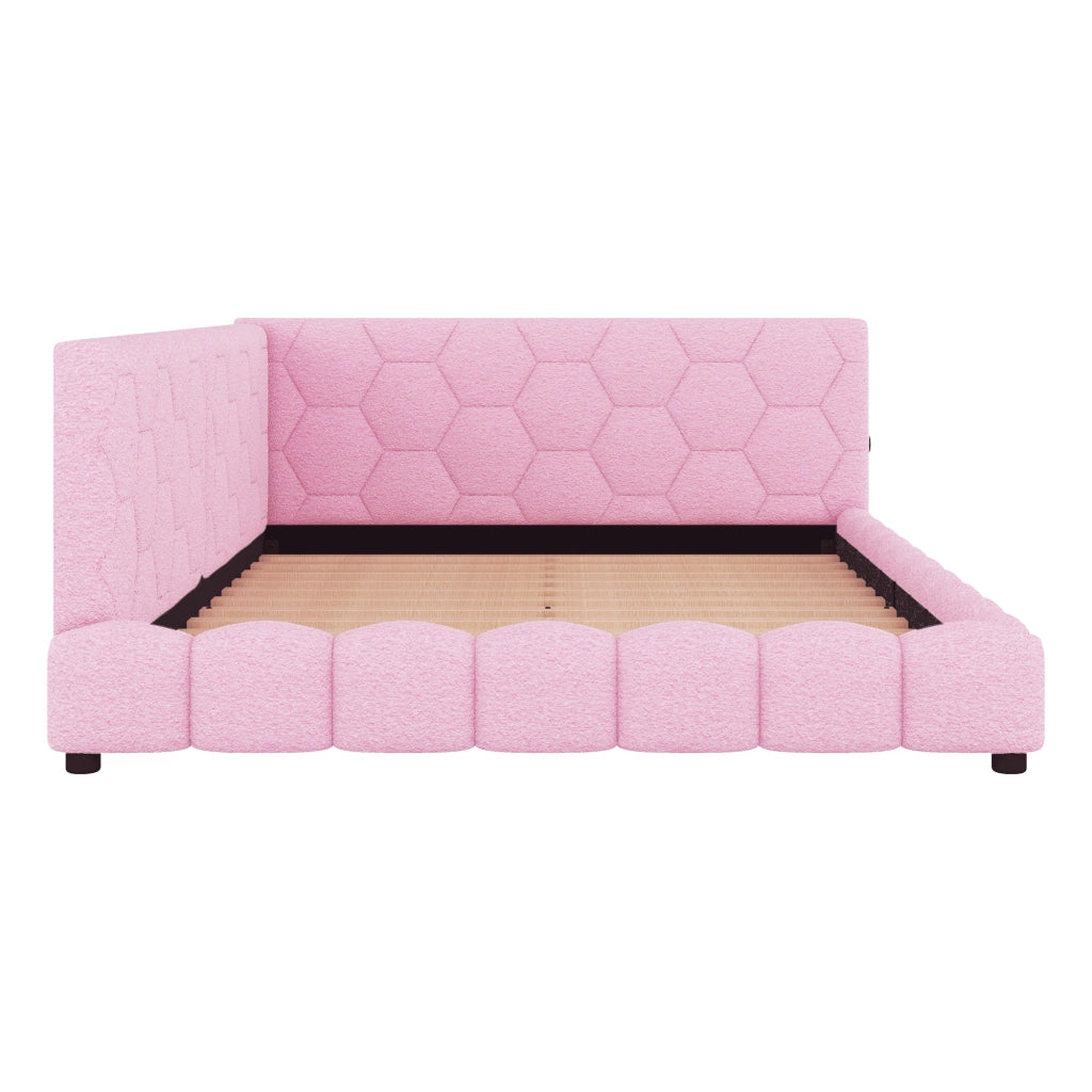 DESMIU Divano letto 140 × 200 cm 2 posti con luce LED, USB e Type-C, senza materasso, in velluto, rosa