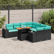 Set Divani da Giardino 9 pz con Cuscini Nero in Polyrattan