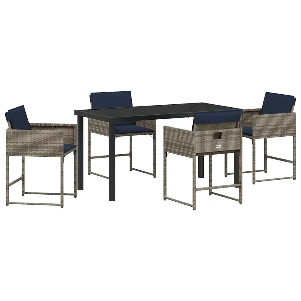 Set da Pranzo per Giardino con cuscino 5 pcs Grigio polyrattan