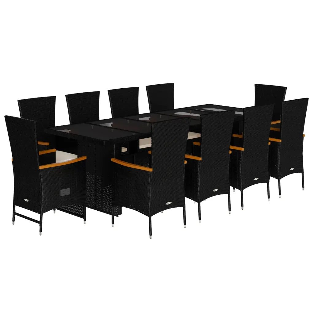 Set da Pranzo da Giardino 11 pz con Cuscini in Polyrattan Nero