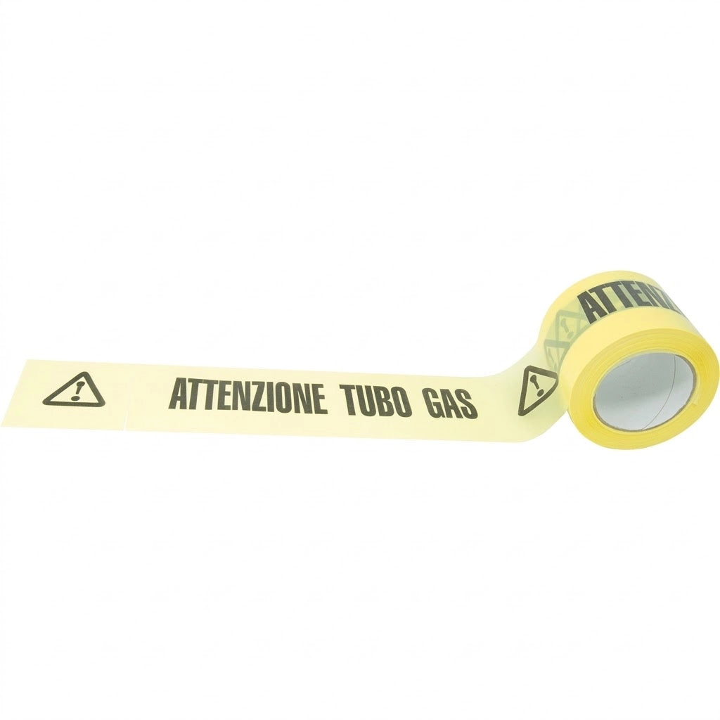 NASTRO SEGNALETICO ATTENZIONE TUBAZIONI GAS cm. 10x200 mtl. col. Giallo