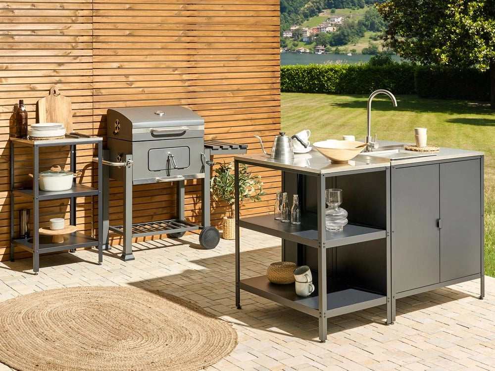 Scaffale da giardino in acciaio inox nero con ripiani 80 x 50 x 92 cm 2 ripiani con top cucina da giardino da pranzo