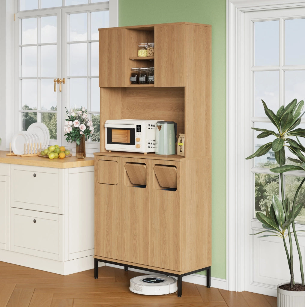 Mobile per raccolta differenziata 80x35x181 cm con 3 scomparti in MDF naturale