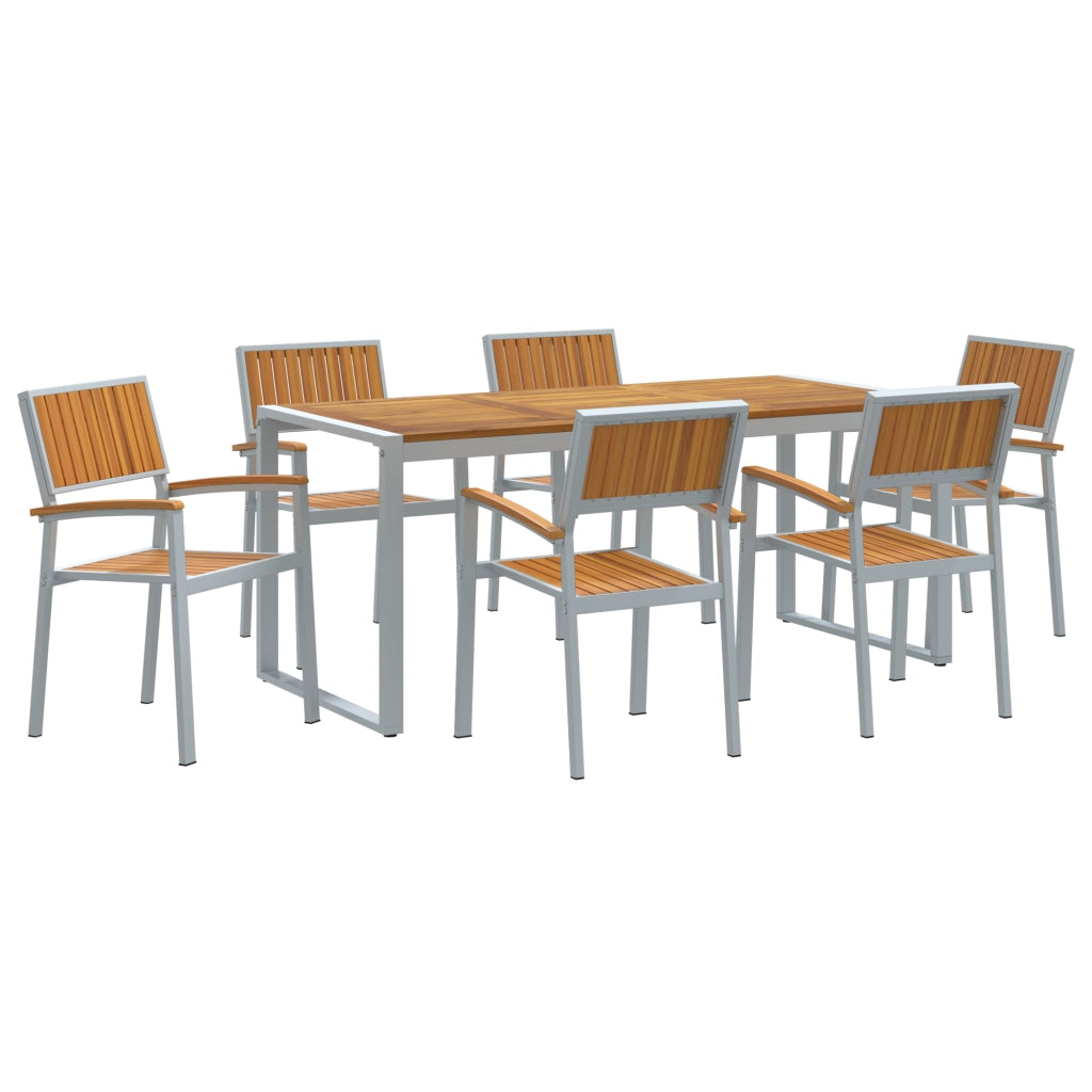 Set da Pranzo da Giardino 7 Pezzi in Legno Massello di Acacia e Metallo