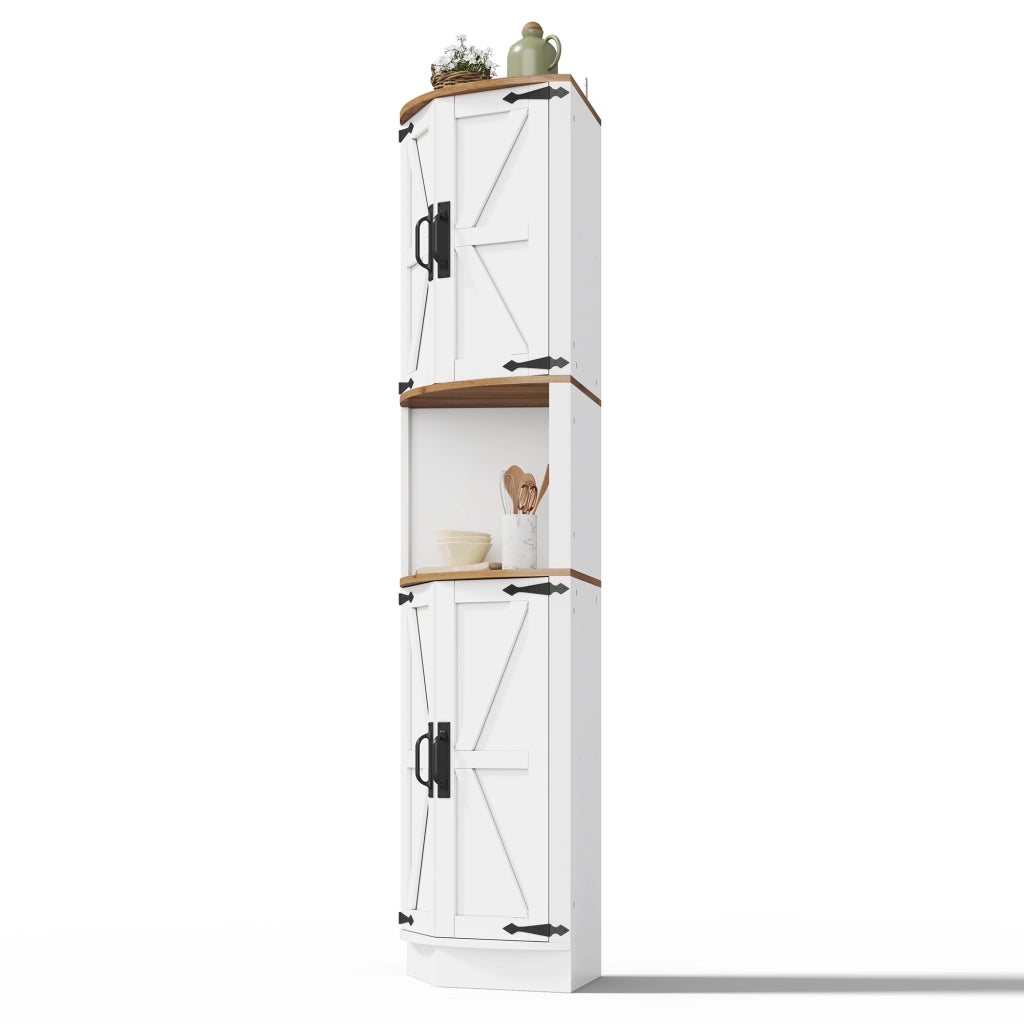 Mobile angolare con 2 ante 1 vano aperto e 4 ripiani vintage per cucina e soggiorno in MDF bianco 39,5 × 39,5 × 180 cm