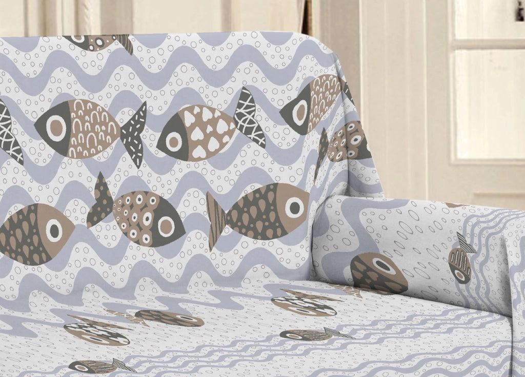 Telo Arredo Multiuso Linea Pensieri Delicati In Cotone Disegno Pesciolini - Matrimoniale - Beige
