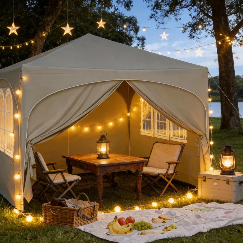 Gazebo pieghevole 3x3 m beige con struttura in metallo