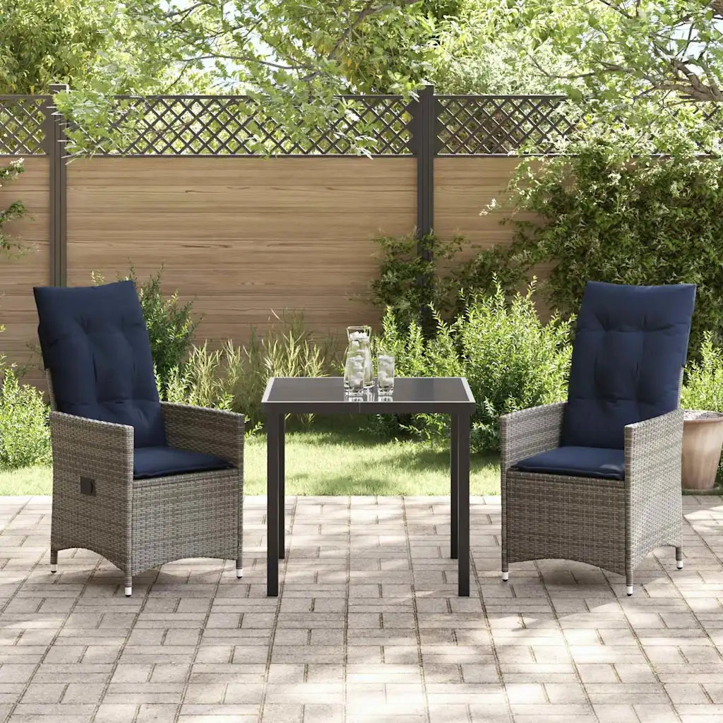 Set di tavolo e sedie con cuscino 3 pcs Grigio Rattan in PE 3379590