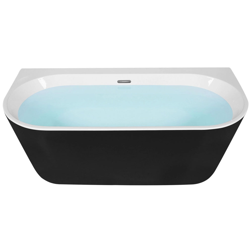 Vasca Da Bagno Nera Sanitaria Acrilica Ovale Singola 170 x 80 cm Con Sistema Di Troppopieno Tubo Di Scarico Design Moderno