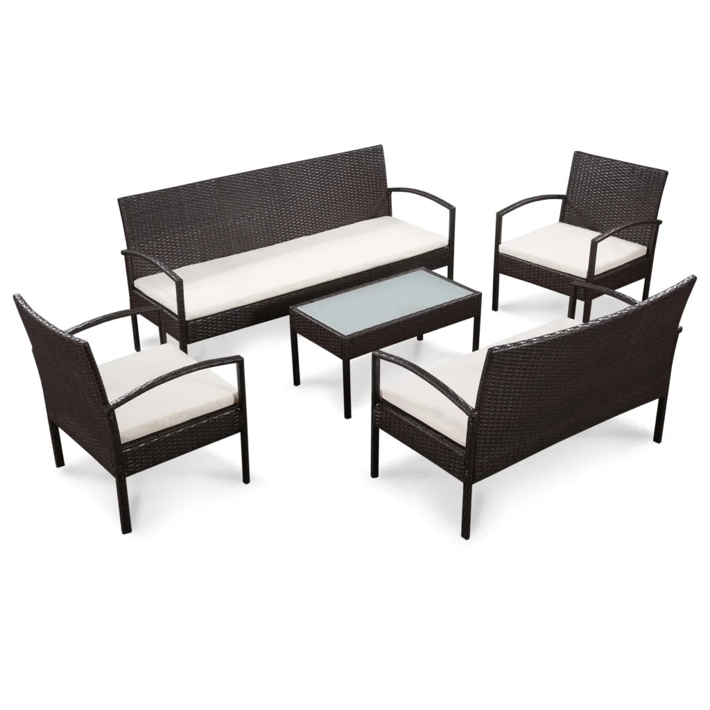 Set Divani da Giardino 5 pz con Cuscini in Polyrattan Marrone cod mxl 34562