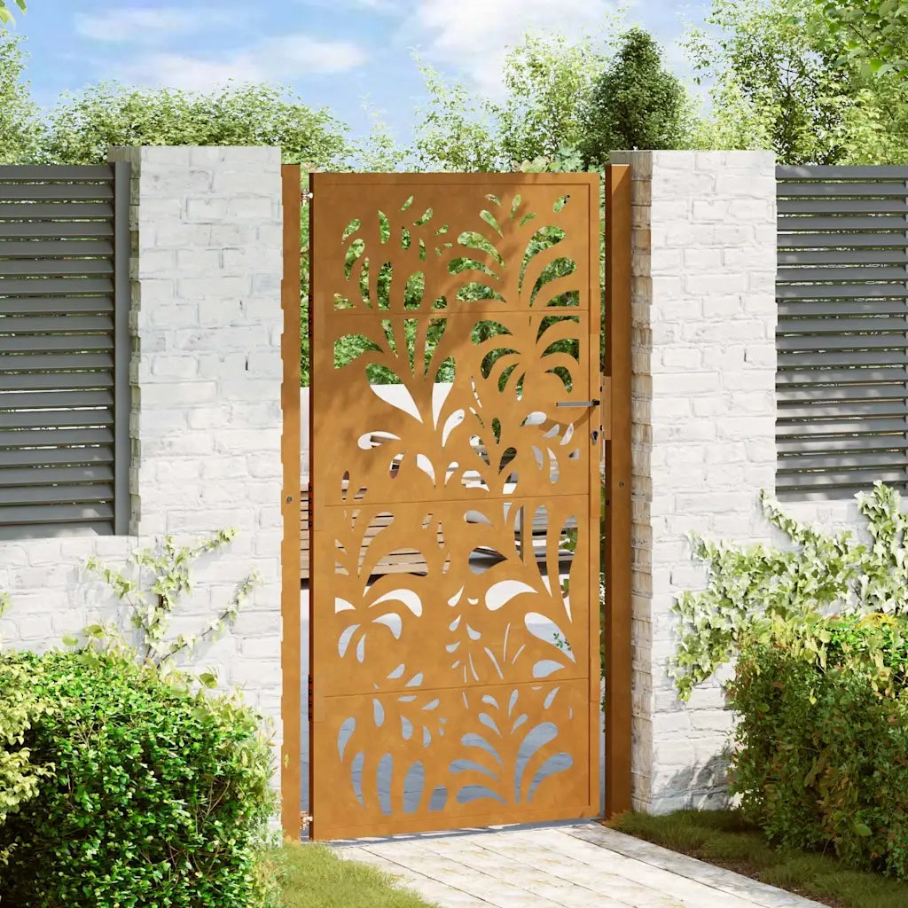 Cancello da giardino 100x175 cm in acciaio corten design ondulato 4100977