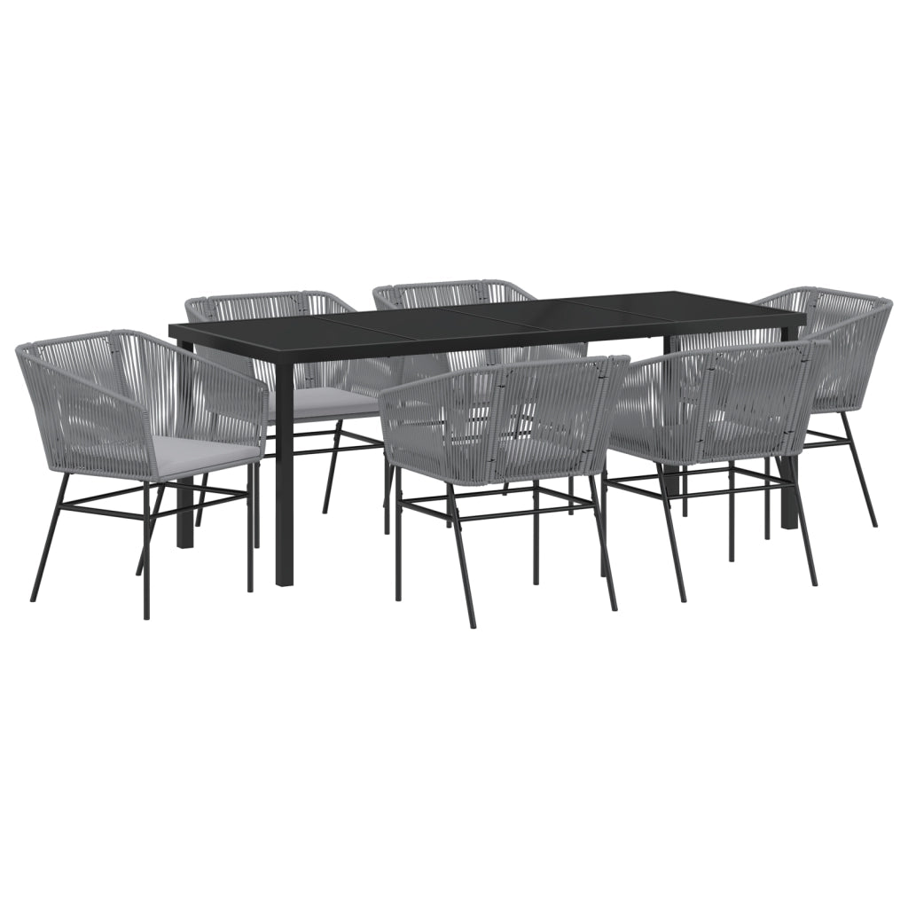 Set da pranzo da giardino 7 pezzi con cuscini grigio in polyrattan