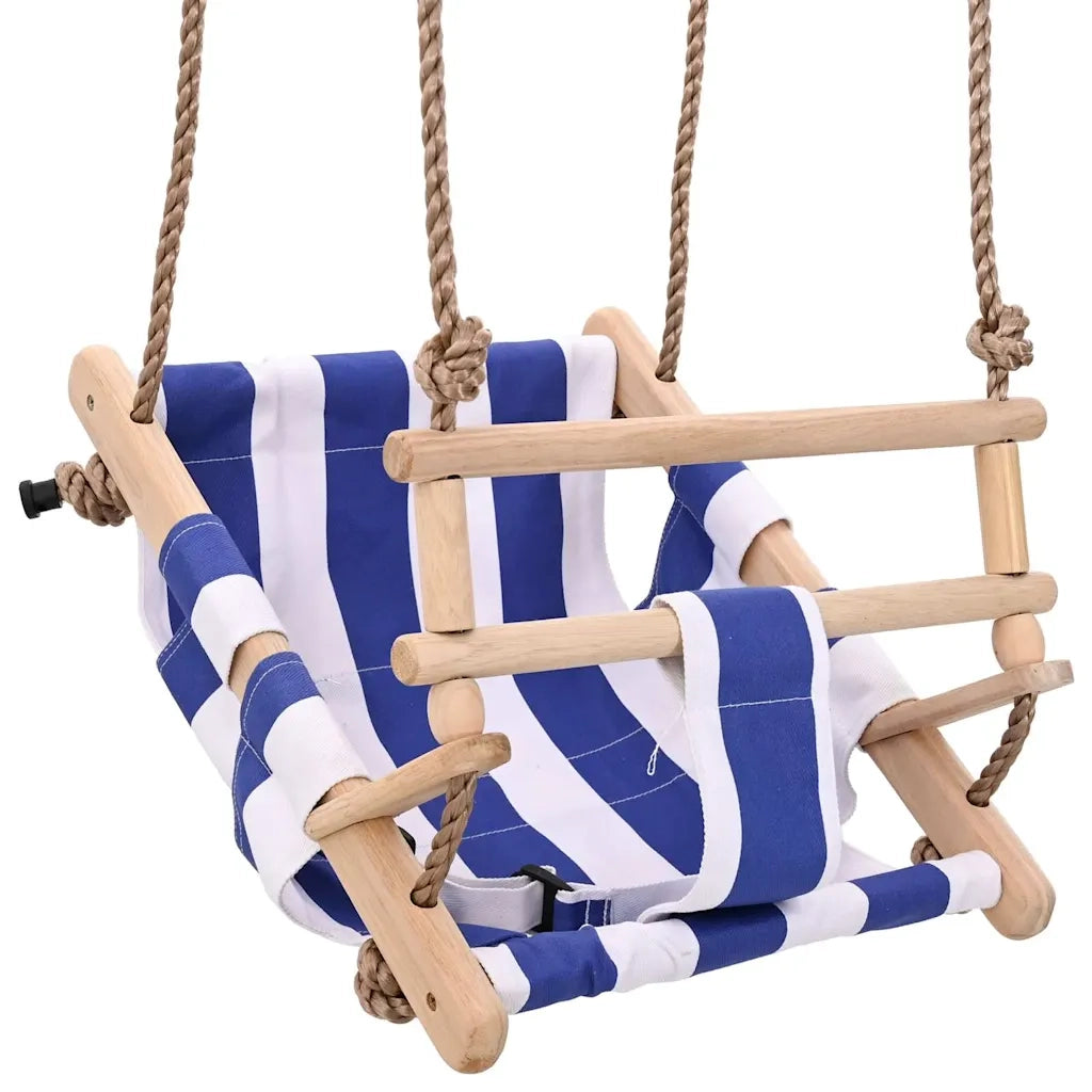 Altalena per Bambini con Cintura di Sicurezza Cotone Legno Blu 91801