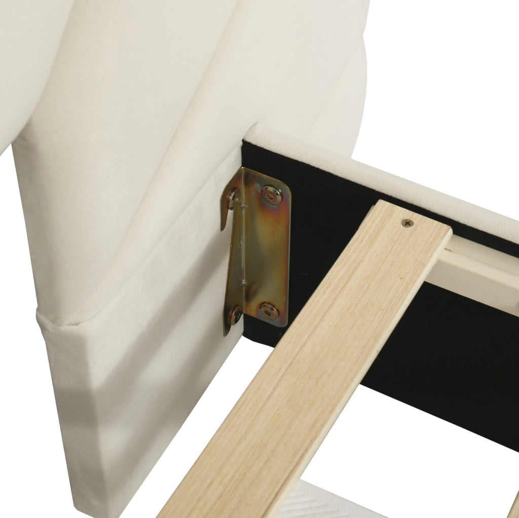 Letto singolo imbottito beige 90x200 cm in velluto con testiera a petali
