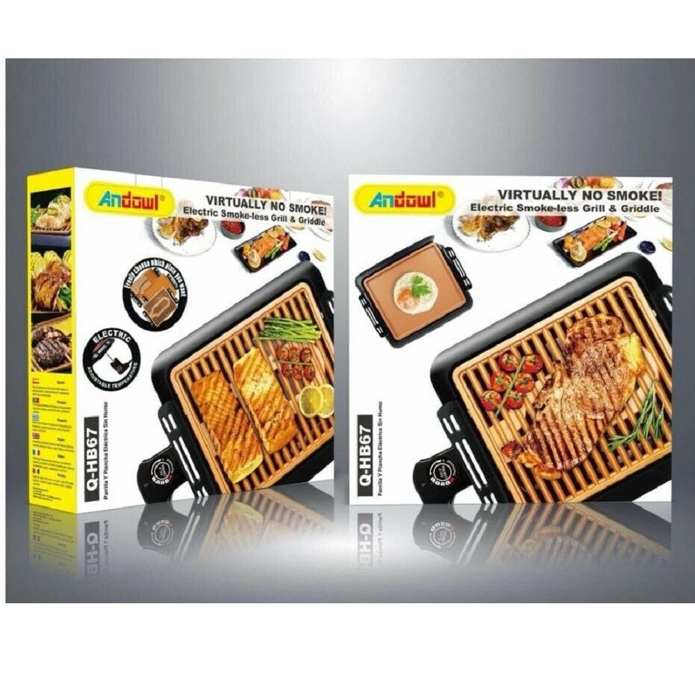 Trade Shop - Griglia Elettrica Antifumo 1000w Q-hb67 Grill Senza Fumi Piastra Antiaderente -