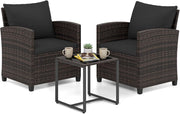 Set Mobili da Giardino 3 Pezzi, Salotto da Esterno in Rattan PE con 2 Poltrone e 1 Tavolino in Vetro Temperato, Set da Conversazione con Cuscini Sfoderabili per Patio (Nero, Modello 5)