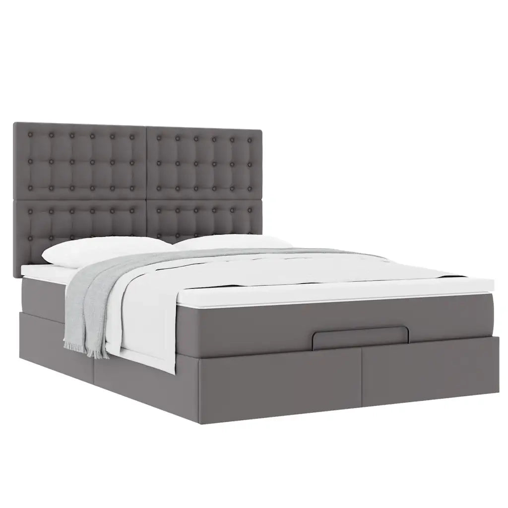 Struttura Letto Pouf con Materasso Grigio 140x200 cm Similpelle 3313009