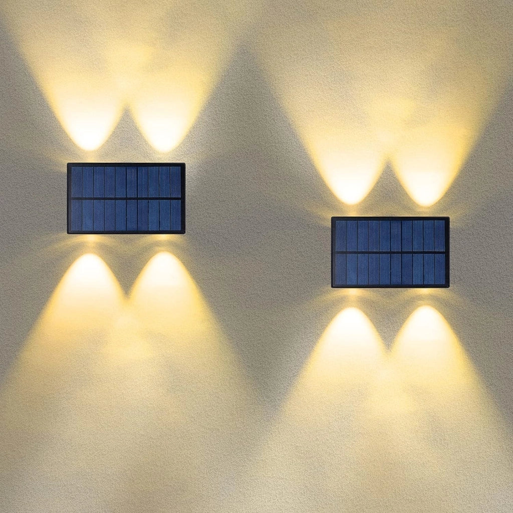 Applique LED Solare da Esterno 4W Biemissione Up&Down IP65 – Lampada da Parete a Luce Calda 3000K con Pannello Solare Integrato e Sensore Crepuscolare
