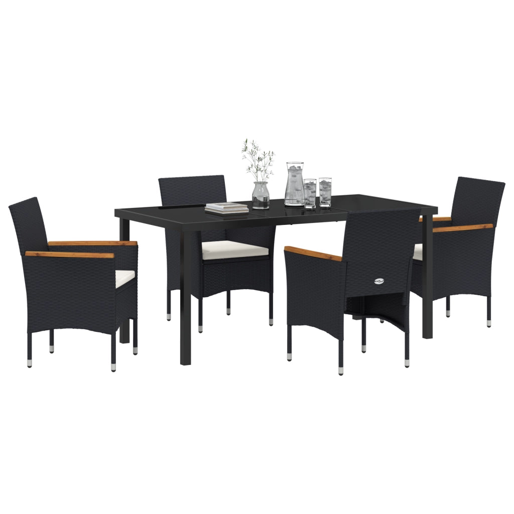 Set da Giardino 5 Pezzi Nero Rattan Polico