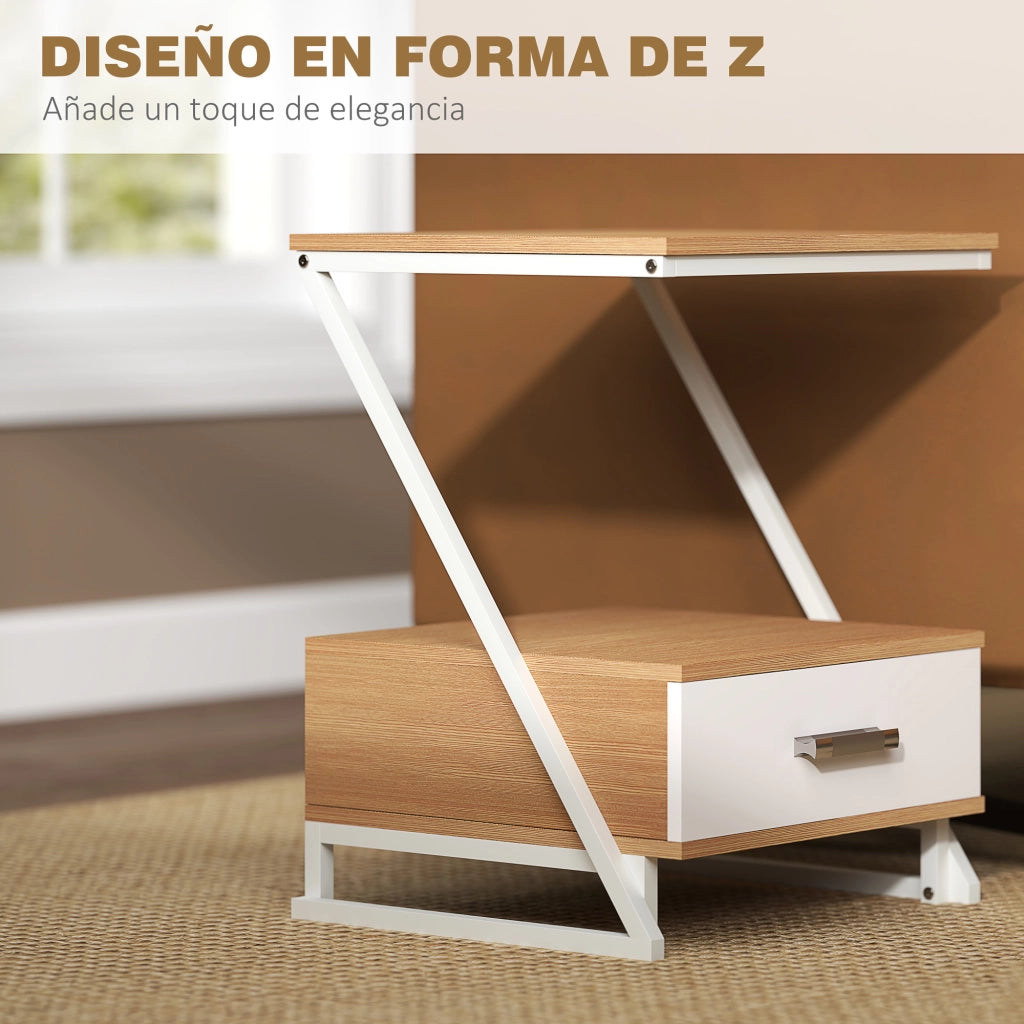 Tavolino da salotto con cassetto e ripiano ¨C zephmum ¨C naturale 40x35x50 cm