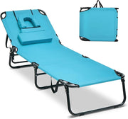 Sedia Sdraio Pieghevole, Sedia Sdraio da Esterno con Foro per il Viso e Cuscini, Lettino Mare Pieghevole Portatile per Spiaggia,64x29x193,5 cm, 3 Colori (Turchese)