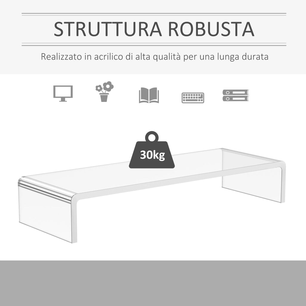 Supporto per monitor computer TV supporto per schermi in vetro acrilico trasparente 53x19x9 cm